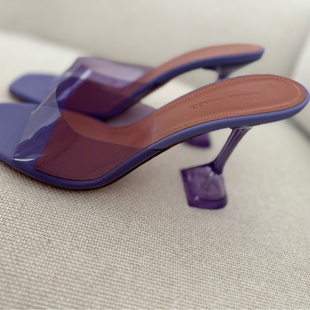 Amina Muaddi Purple Mules with Sculptural Heel